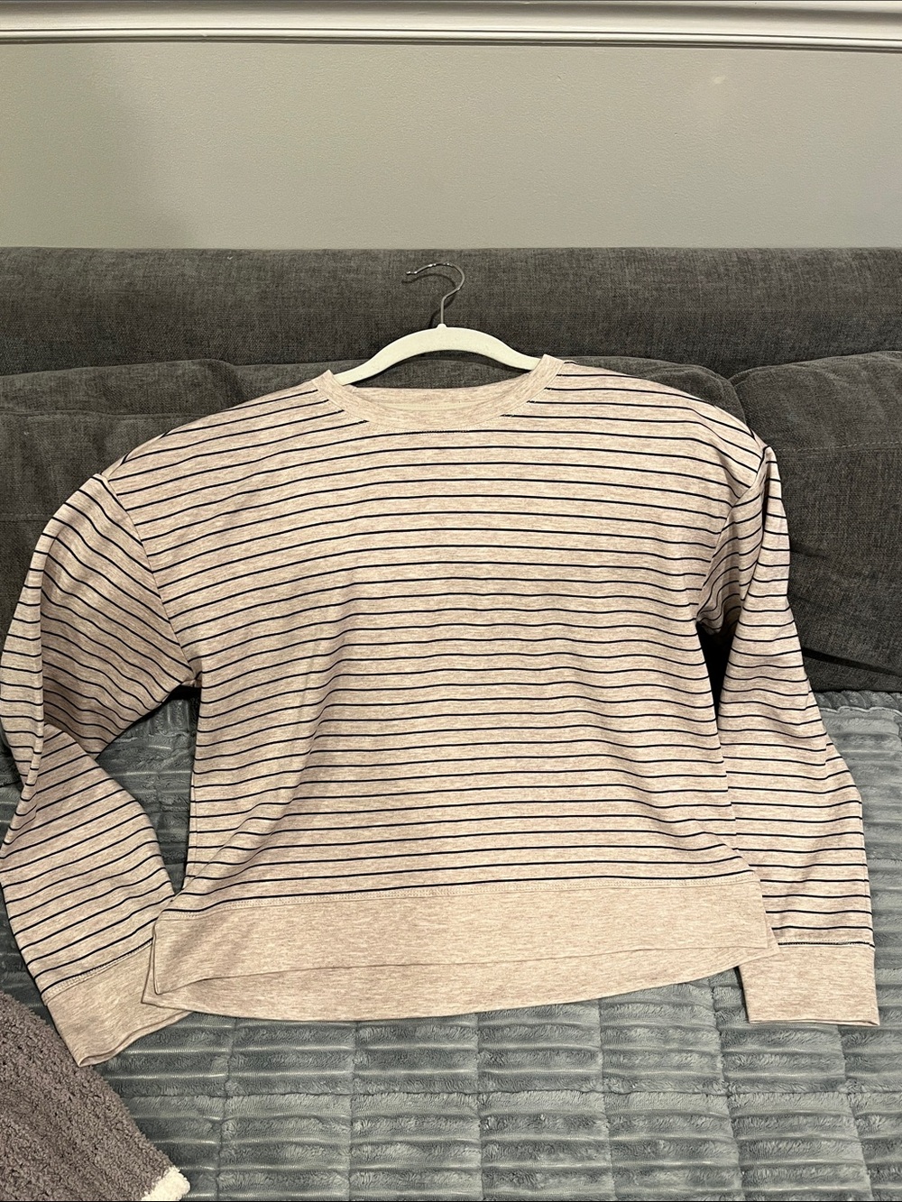 Brand new danskin women’s Beige Crewneck activewear shirt with black stripes